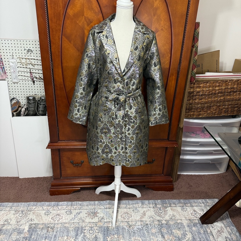 Emily Lovelock Metallic Coat In Silver, Gold and Green